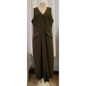 Talbots Womans Size 10 Sleeveless Midi button down sheath dress Olive Green